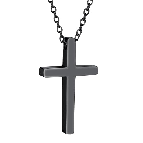 PROSTEEL Cross Necklace Mens, Cross Pendant with Adjustable Chain, Sliver Black Gold Plated Crucifix Necklace for Men 316L Stainless Steel Personalised Engraving Available -With Gift Box Bla