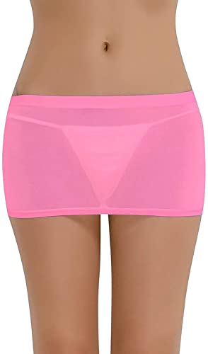 LinvMe Women's Sexy See Through Sheer Micro Mini Thight Skirt M Pink