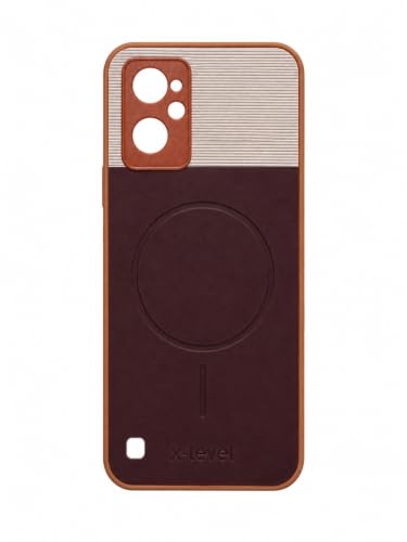 Image of Bintage Mac Safe Design Hard Slim Back Case | Soft Border Camera Protect | Dual PU Leather Finish Back Cover Compatible for Realme 9i 4G - White & Cherry Brown