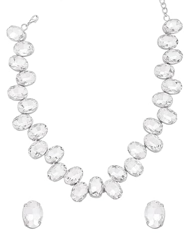 Image of Yellow Chimes Necklace Set for Women | Silver Stone Necklace Set | A5 Crystal Jewellery Set for Women | Rhodium Plated Necklace Set | Birthday Gift for Girls & Women Anniversary Gift for Wife