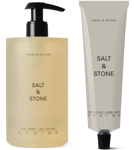 Salt & Stone Hydrating Gel Body Wash + Body Lotion | Santal & Vet...