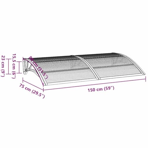 Auvent de porte gris 150x75 cm en polycarbonate avec support ABS