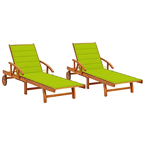 Kaloriko Hamacas de 2 piezas de madera maciza de acacia con cojines, ajustables con respaldo y reposapiés, resistentes a la intemperie, plegables, con ruedas para jardín, terraza, balcón, piscina