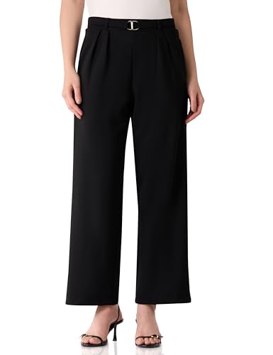 Image of Amazon Brand - Symbol Women Wide Leg Pleated Knit Crape Casual Trouser (Available in Plus Sizes)