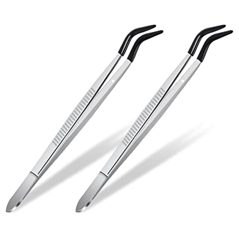 Grevosea 2 Stücke Pinzette Mit Gebogener Spitze Edelstahl Spitzpinzette Tweezers Rubber Tip Weich Gummi Beschichtete Pinzette für Die Schmuckherstellung Labor Industrie Hobby Edelstahlpinzette Cover