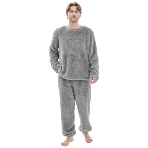 Fleece Mens Pajamas Set, Big and Tall Fluffy Adult Pjs Sets with