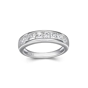 MORGAN & PAIGE .925 Sterling Silver Platinum or 18K Gold Plated Wedding Anniversary Rings for Women – Classic Channel-Set Princess Cut Cubic Zirconia Ring, Stackable Wedding Bands for Women Size 5-9