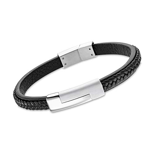 LOTUS Bracciale da uomo in pelle nera LS1965-2/1 JLS1965-2-1, 19.5 centimeters, Acciaio inossidabile Pelle