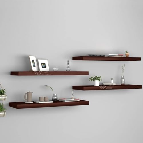 Image of Aries Wooden Floating Wall Shelf| Wall Rack Shelf | Wall Mount for Living Room, Bedroom, Kitchen (Set of 4 Brown, XX-Large (24inches))