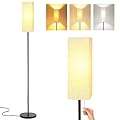 Alldio Floor Lamp for Living Room, Black Square Tall Lamps with Pull Chain Switch, Linen Lampshade Decor for Bedroom, 3-Color Temperature E26 LED Bulb Included