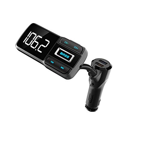 MEKUULA Transmetteur FM Bluetooth 5.0, Chargeur Rapide QC3.0 et Ports USB 5V/2.4A, Mains Libres Adaptateur Radio Bluetooth Voiture, Soutien Carte SD/Clé USB, AUX Port 3.5mm, Effet Basse
