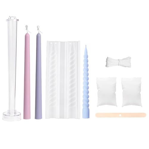 2PCS Taper Candle Making Mold Set Classic Plastic Long Pillar Candlestick Mold Tall Spiral Wave Candle Molds with Wick for Church Candlelight Wedding Dinner Christmas Table Candles (10.24inch)