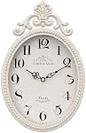Abdurey Small French Retro Decorative Wall Clock, Ivory White Vintage Oval Style,Silent Battery Operated Boho Decor Wall Clocks for Farmhouse,Kitchen,Bedroom,Bathroom(10.4" H x 6.7" W)