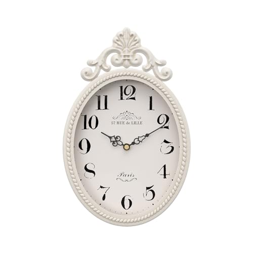 Abdurey Small French Retro Decorative Wall Clock, Ivory White Vintage Oval Style,Silent Battery Operated Boho Decor Wall Clocks for Farmhouse,Kitchen,Bedroom,Bathroom(10.4″ H x 6.7″ W)