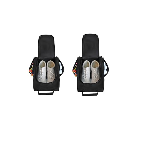 Goloni 2 Pcs Golf Shoe Bag for Men & Women, Padded Travel Shoe Bag with Side Accessory Pockets,Sport Shoe Carrier for Golf Shoes,Socks,Tees & Balls,Durable & Lightweight Design(Black)