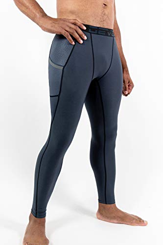 DEVOPS 2 Pack Men's Compression Pants Athletic Leggings with Pocket (Large, Black/Charcoal)