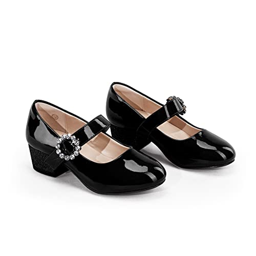 Coutgo Girls Mary Jane Flats Low Heel Dress Shoes Rhinestone Glitter Princess Ballet Shoes School Uniform Wedding(Toddler/Little Kid/Big Kid) Black #TOP1