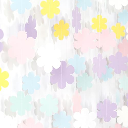 Image of Pastel-Rainbow Colorful Party-Decorations Streamers-Garland - 52ft Flower Hanging Paper Banner, Birthday Baby Bridal Shower Classroom Carnival Decor Hugfond