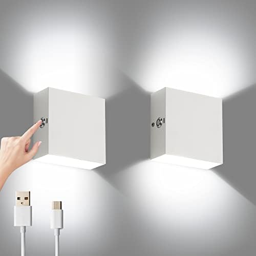 Lightess 2Pcs Wall Light Dimmable Touch Up Down Wall Light Rechargeable Uplighter Downlighter Modern Wall Lamp Sconce Lighting White Aluminum Indoor for Living Room Bedroom Balcony Hallway, Cold White