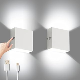 Lightess 2Pcs Wall Light Dimmable Touch Up Down Wall Light Rechargeable Uplighter Downlighter Modern Wall Lamp Sconce Lighting White Aluminum Indoor for Living Room Bedroom Balcony Hallway, Cold White