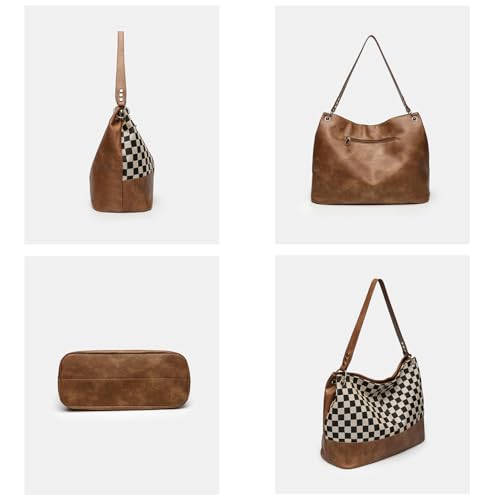 Bolso tote a cuadros grande de mujer para uso diario miniatura 3