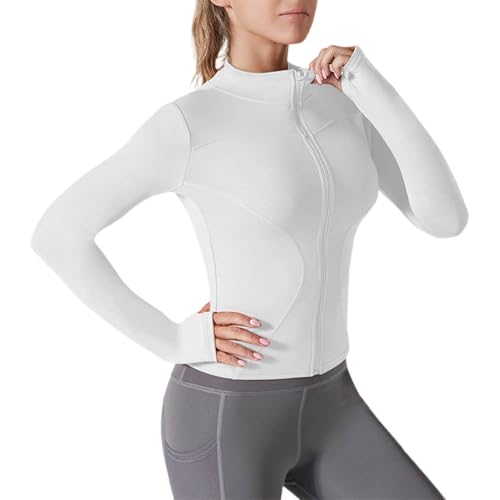 Women's UPF 50+ Sun Shirts Full Zip Up Athletic Yoga Jacket UV Protection Workout Jackets Slim Crop Tops Rash Guard