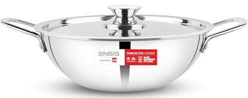 ENSIS Triply Stainless Steel kadai – 3.25 Liter| Induction Compatible triply kadai with lid | Stainless Steel cookware |...