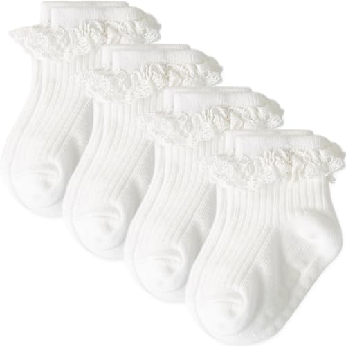 Baby Girl Toddlers Socks with Non-slip Grip Cute Frilly Ruffle Ankle Soft Cotton Newborn Baby Socks for Infant Kids