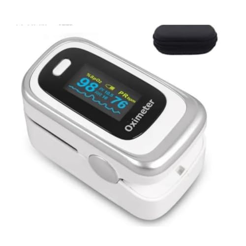Oximetro de Pulso Digital Portatil com Capa - Saúde Medidor de Dedo, Frequência Respiratória Pressão e Hemoglobina - Monitor de Saturação de Oxigênio no Sangue e RR