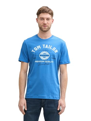 TOM TAILOR Herren 1037735 T-Shirt aus Baumwolle mit Logo-Print, 11356-Sapphire Blue, L
