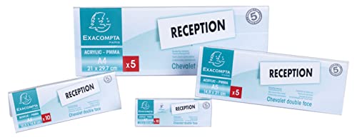 Exacompta 85358D 5er Pack Tisch-Namensschilder Querformat DIN A5 gefaltet aus hochwertigem Acryl beidseitig verwendbar UV beständig 21,0x7,5 cm Tischaufsteller Tischschild transparent