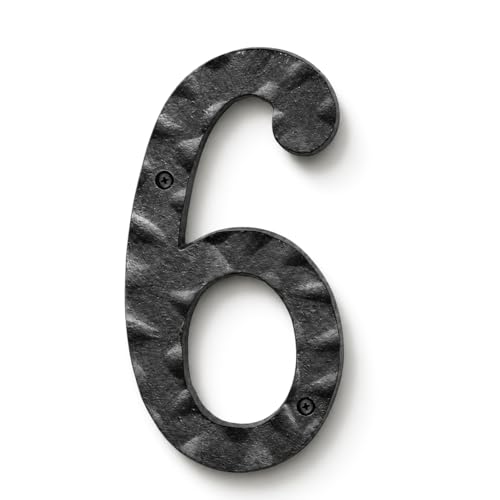 Image of NACH House Numbers for Outside, 8 inch Black Address Numbers for House - Number 6 - Rustic Numbers for Outside with Mounting Hardware