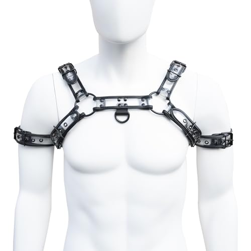 Mens See-through Harness PU Leather Suspenders Belt Adjustable Shoulder Strap3