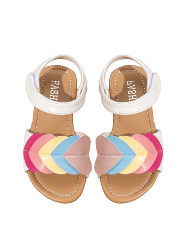 GORGLITTER Girl's Dressy Flat Sandals Colorful Applique Open Toe Ankle Strap Cute Vacation 2025 Slides Shoes