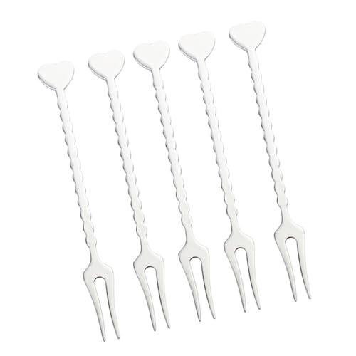 KOCKSHION Elegant 5pcs Heart Fruit Fork Stainless Steel Dessert Forks Non-slip Grip for Easy Serving of Fruit Cake and Sweets