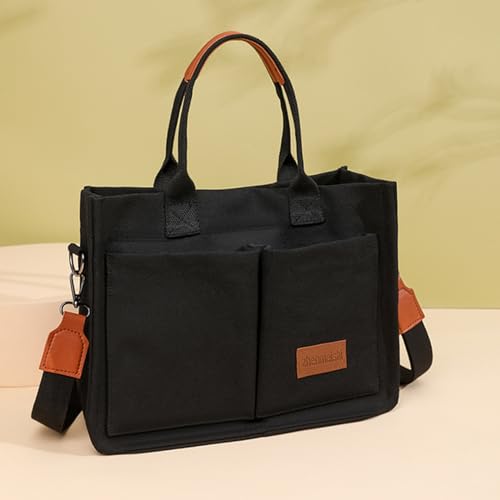 Image of Cherry Tote Bag for Women Canvas Patched Purse Cute Shoulder Bag Multi-Pocket Satchel Handbag for work travel