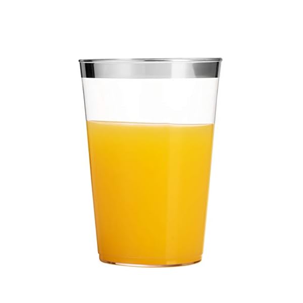 Munfix 100 de plata de vasos de plástico de 14 onzas claros vasos de plástico vasos montura de plata y tazas de fantasía vasos desechables de boda copas elegantes del partido con el borde de plata - Imagen 5