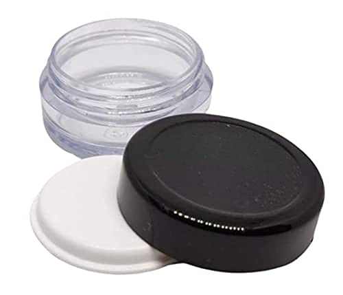 super saver pack of 24pcs 8gms acrylic sanjars with black lids and inner white plugs,empty cosmetic container set for eyeshadow, makeup, creams, lip balms, body butter, scrubs 100% leak proof
