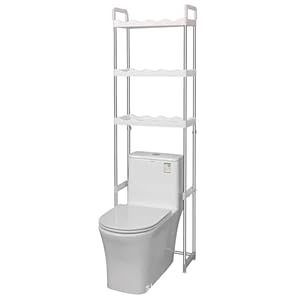 Over The Toilet Storage Shelf, Multipurpose Toilet Storage Rack, 3-Tier Shelf Bathroom Space Saver Includes 3-Hooks, Freestanding Bathroom Organizer Above Toilet for Laundry, Restroom (3-Tier)