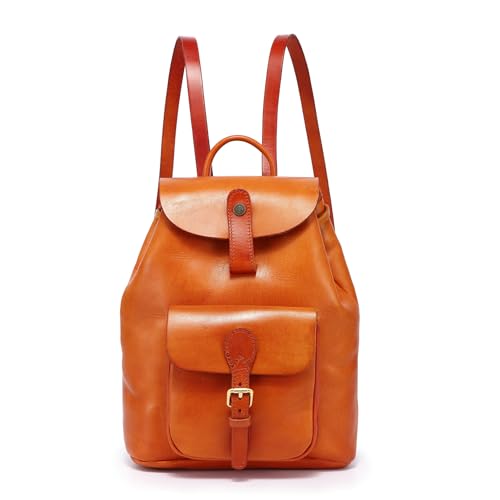 OLD TREND Mochila Isla de couro genuíno, Camelo, Medium, Cordão