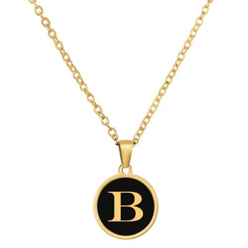 Image of Giftana Alphabet Locket with Chain, Black Enamel Letter A-Z Pendant Necklace for Woman and Girls, Personalized Initial Name Gold Plated Pendant Necklace Gift for Girlfriend, Sister