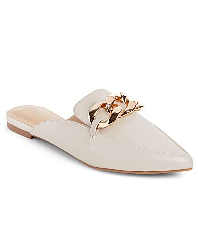 Image of Juliet Holy Womens Mules Flats Pointed Toe Backless Loafers Slip on Metal Chain Slides