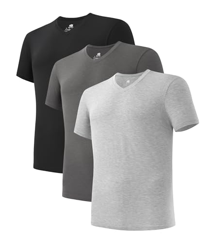 DAVID ARCHY Men's Cool & Dry Undershirt Rayon Made from Bamboo T Shirts Moisture-Wicking Heather Tees for Men, 3-Pack