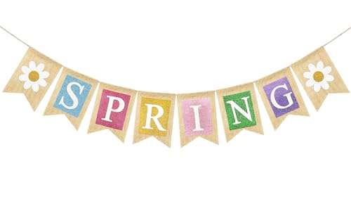 VILIFEVER Spring Burlap Banner Garland Spring Easter Mantle Decorations