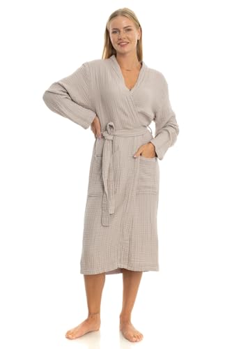 Muslin Unisex Bathrobe,100% Cotton, Made in Turkey, Soft, Highly Absorbent,Quality and Durable,Natural Stylish Design2