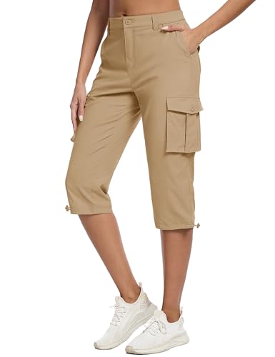 MAGCOMSEN Women's Cargo Capris Pants with 6 Pockets Lightweight Water Resistant Hiking Travel Pants Summer Casual2