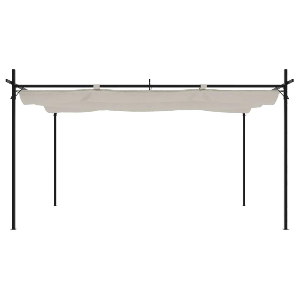 Pergola avec toit coulissant Crème en acier revêtu par pulvérisation et aluminium 395 x 292 x 230 cm Tente de jardin avec protection UV et distributeur d'ombre pour jardin, terrasse, fête