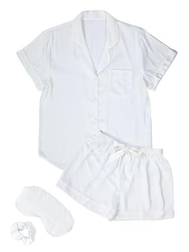 Image of MI X TEE 4Pcs Bride Pajama Summer Silk Pajamas for Team Bride Short Sleeve Shorts PJS Matching Pajamas with Bridesmaid