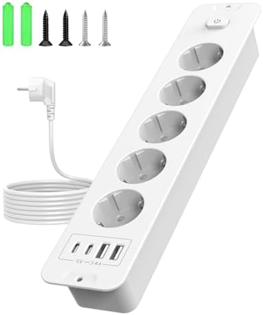 Vipwell Unterputz Steckdose mit USB,Tischsteckdose Versenkbar mit 5 Fach 4 USB (2 USB C PD 20W),Einbau Steckdosenleiste für Desktop,Schrank, Zuhause und Büro (Weiß)