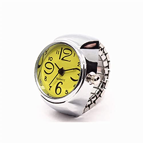 Femmes Mens Doigt Bague Montre Quartz Mouvement Réglable en Acier Inoxydable Bande De Mode Bague Bague élastique (Main Stone Color : Yellow)